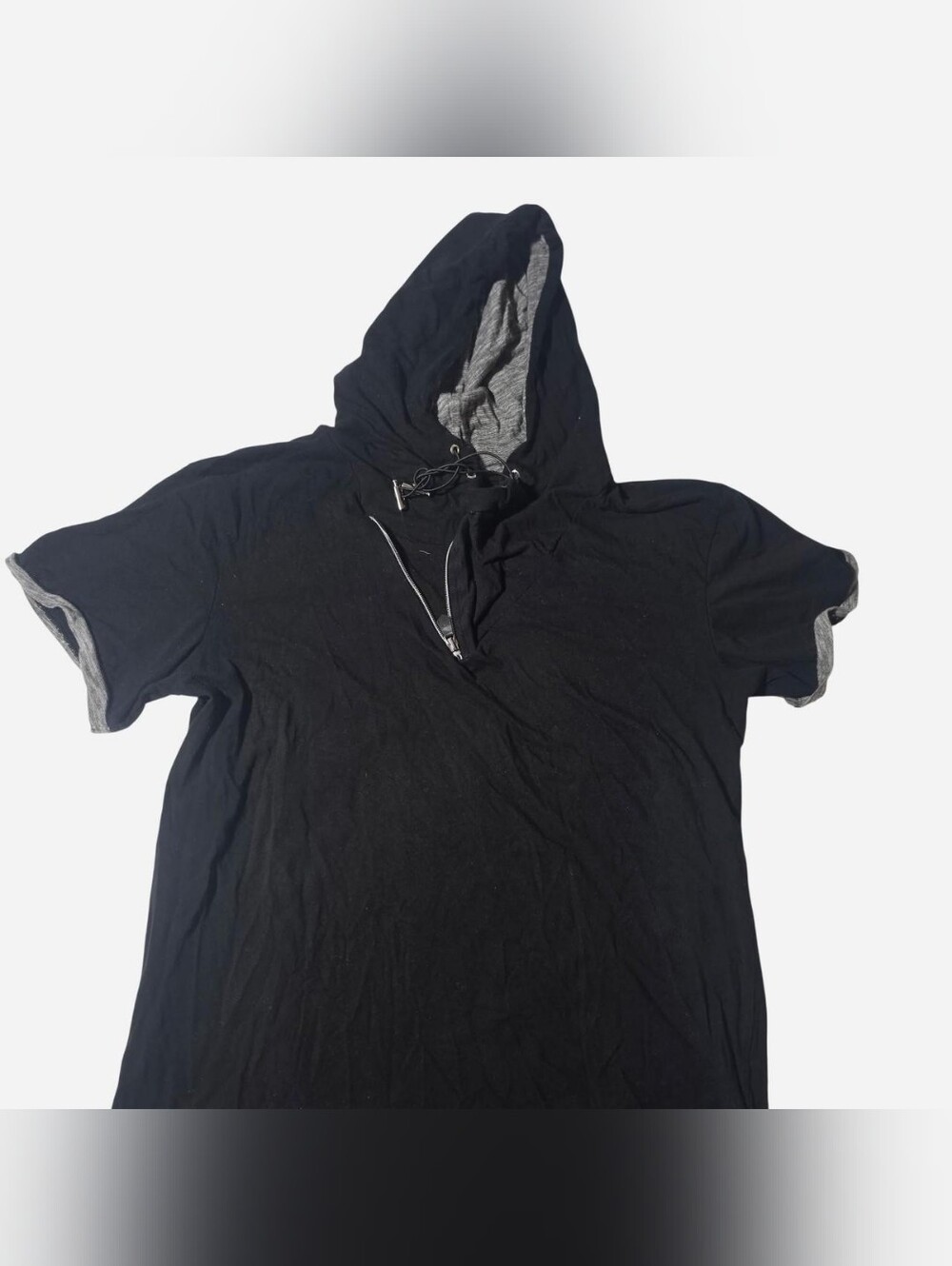 LCR Est 1988 Men XXL Black Short Sleeve V-Neck Hooded Shirt Contrast Trim